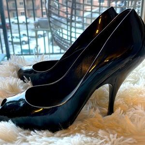 Miu Miu black patent leather open toe heels Size 7